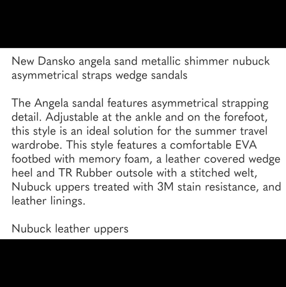 Dansko Angela Sand Metallic Shimmer Nubuck Wedge Sandals Size 37 - Picture 11 of 11